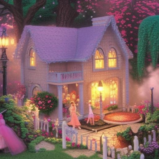 Dollhouse with Barbie Dolls in Ethereal Fantasy Style