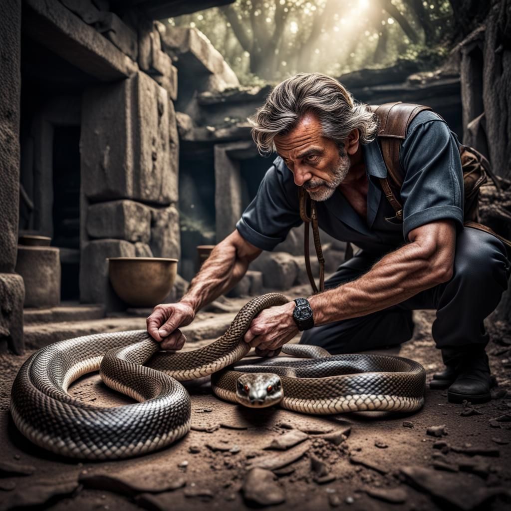 Hyperrealistic Snake Handler's Mistake in HDR