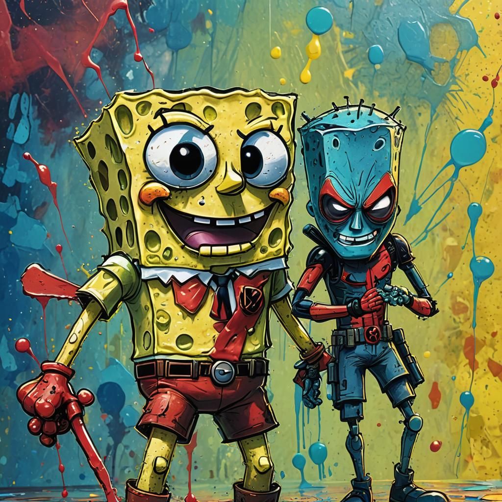 SpongeBob and Deadpool: Hyperrealistic Splash Art