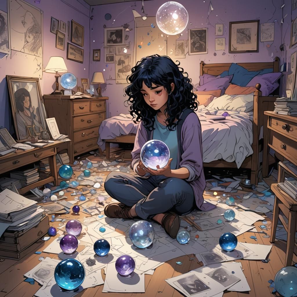 Girl Finds Crystal Ball in Messy Bedroom
