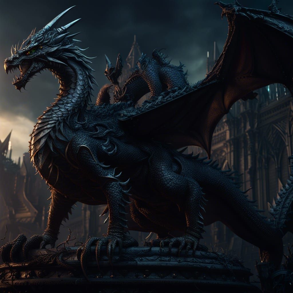 Fantastical Black Metal Dragon in Detailed Digital Painting