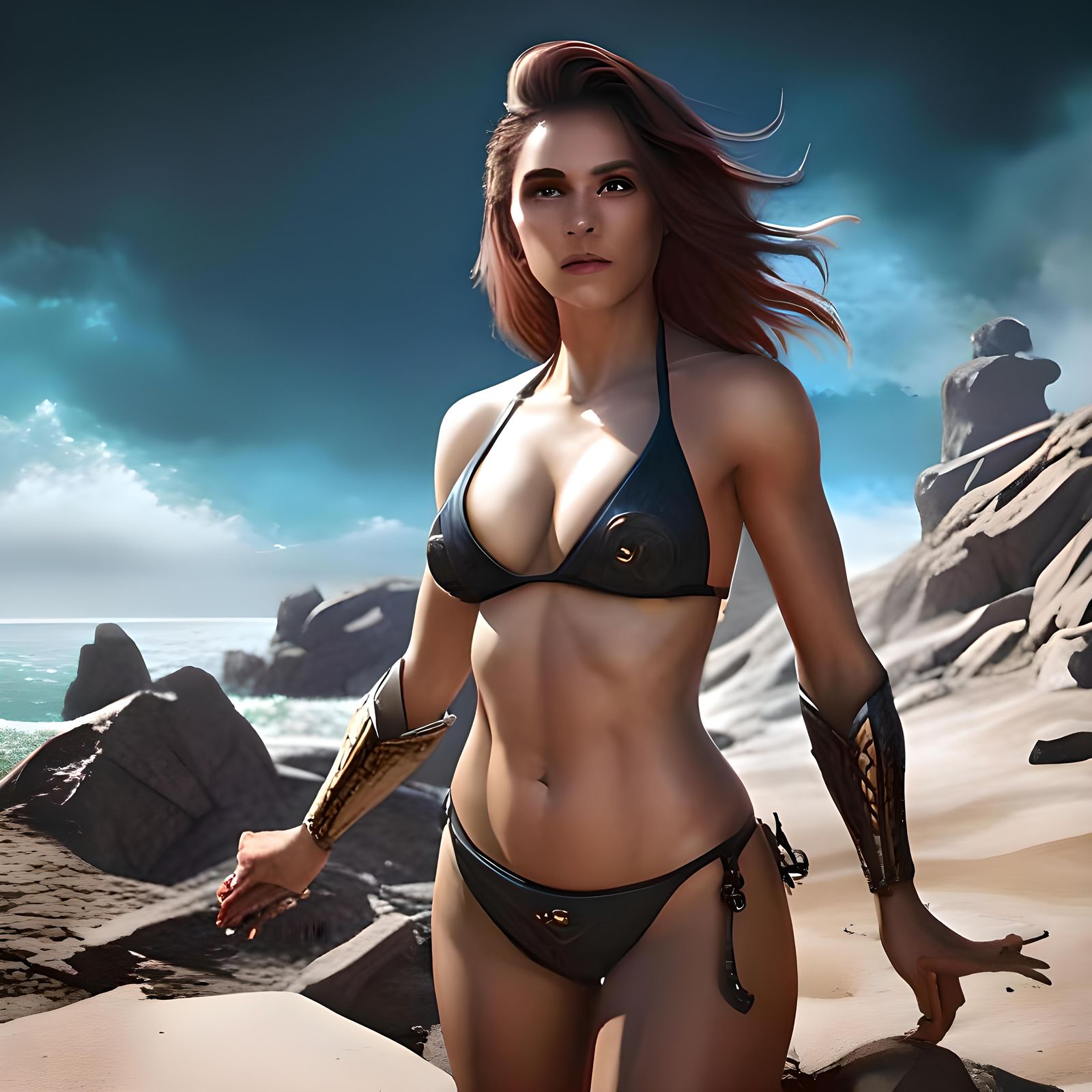 Woman in Micro Bikini: Detailed Fantasy Art