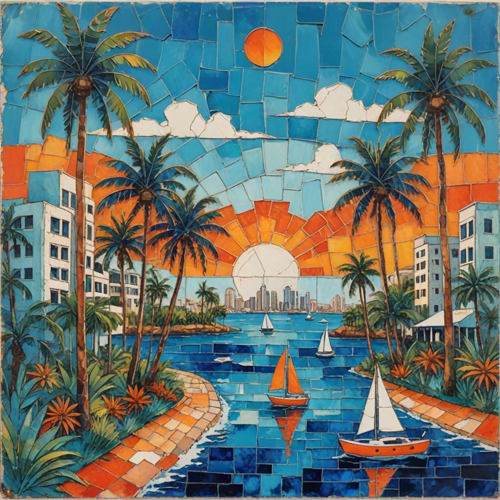 Tropical Birds in Encaustic Painting Style