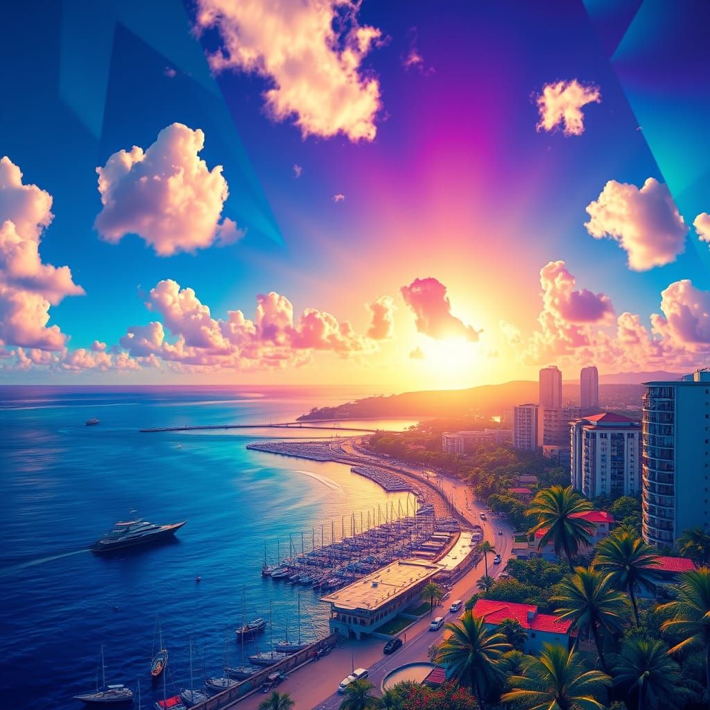 Vibrant Tropical Cityscape of Nassau, Bahamas in Kaleidoscop...