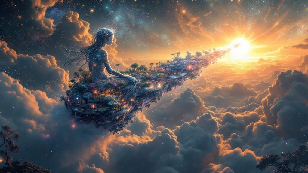 A delicate,  filigree-like being,with an ethereal, iridescen...