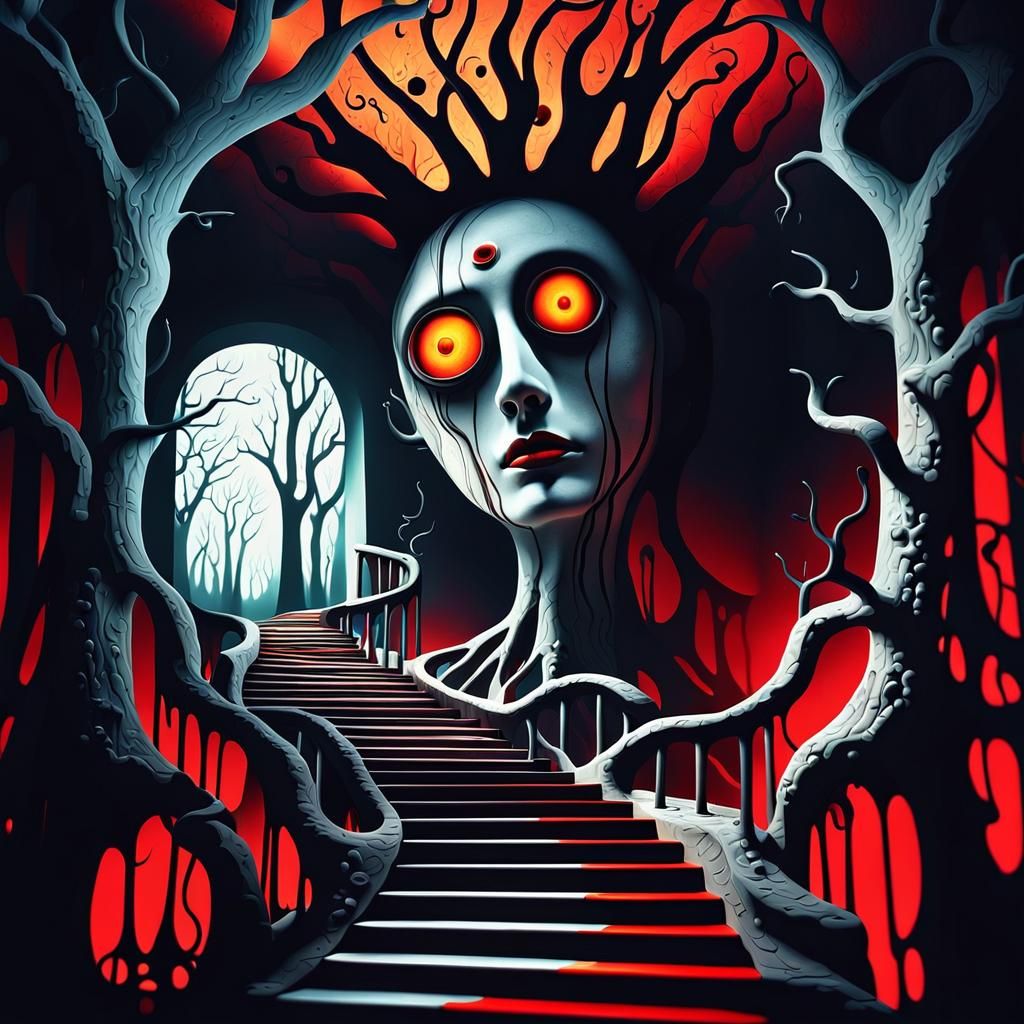 Surreal Staircase to Mystery Door, Salvador Dali Style