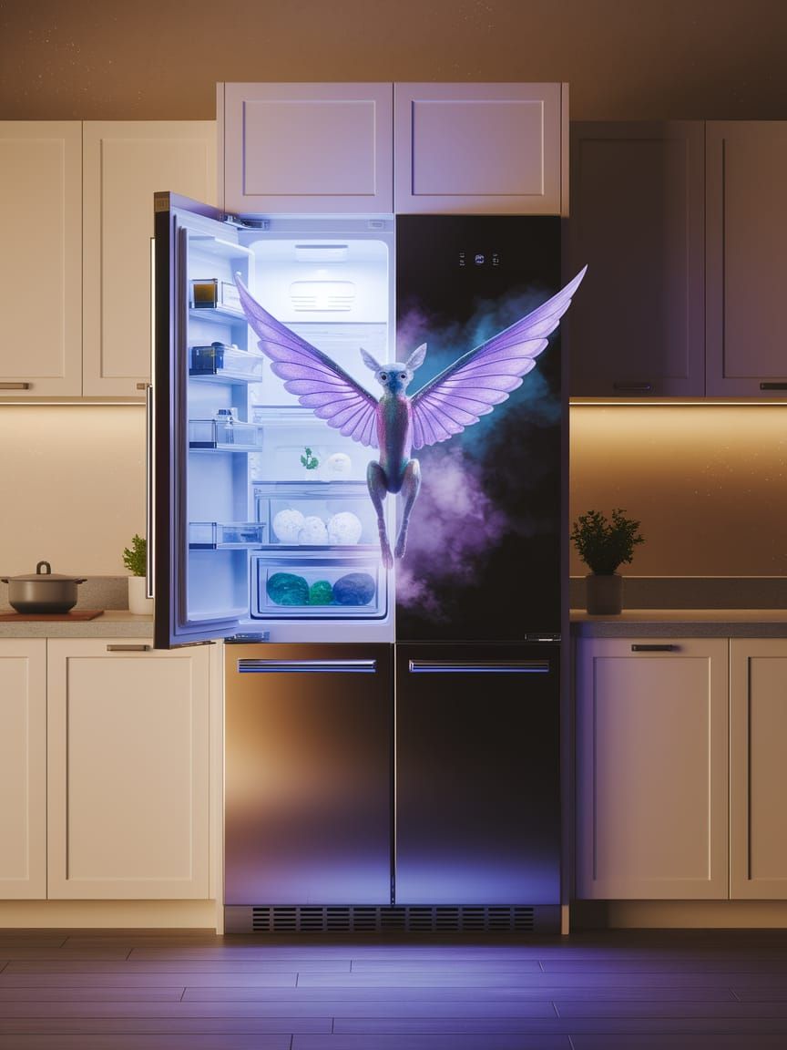 Sleek Modern Kitchen with Enchanted Fridge Companion