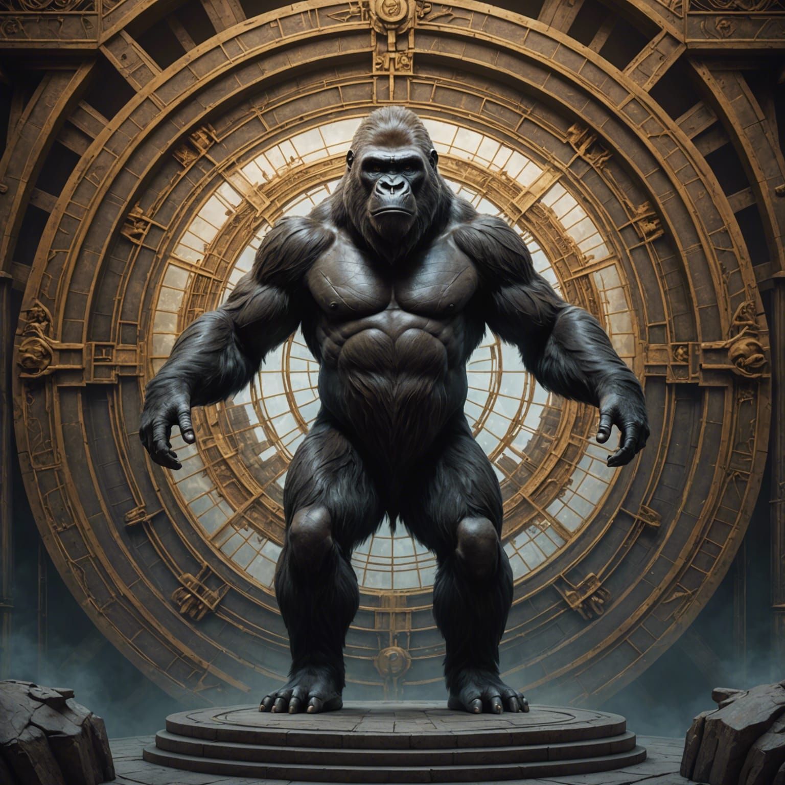 Fantastical Vitruvian Gorilla in Detailed Matte Painting