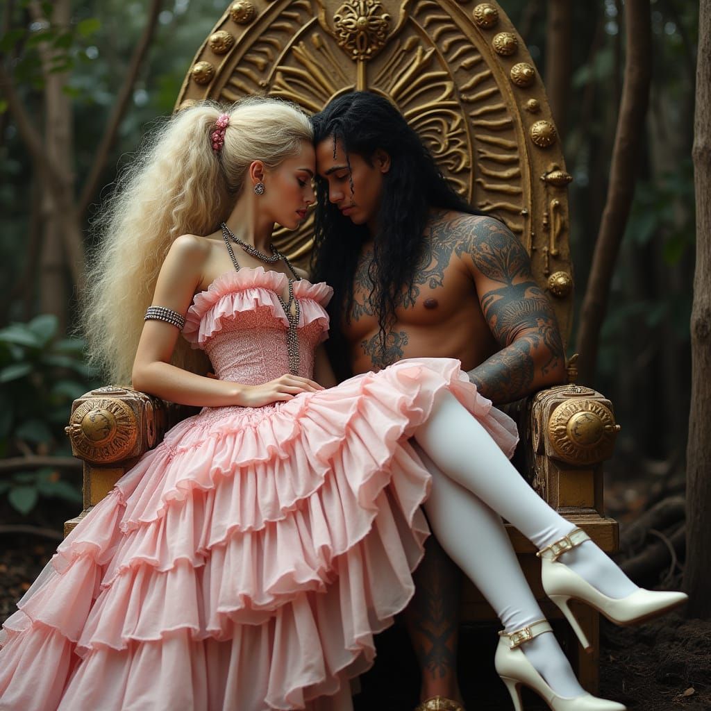 Victorian Princess in Tribal Warrior's Lap