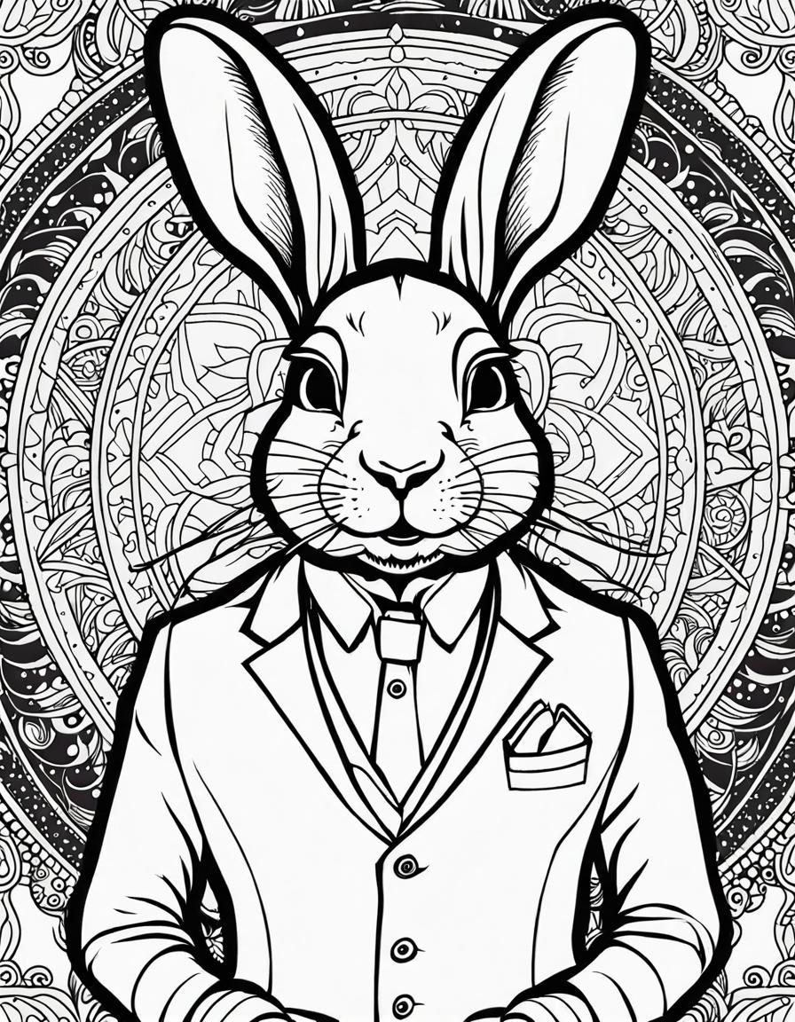Rabbit in Waistcoat Mandala Line Art