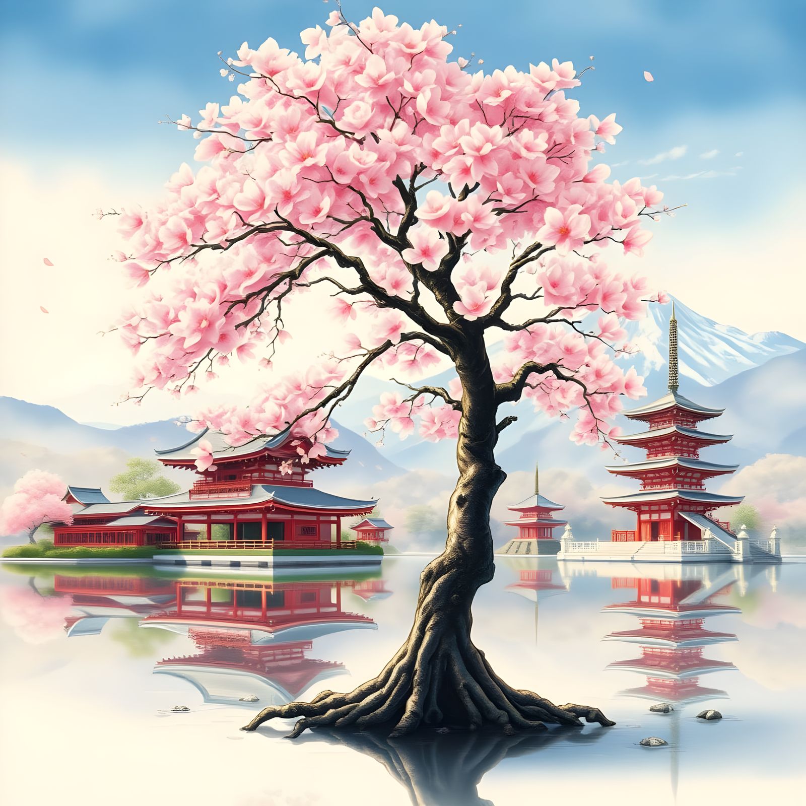 Ethereal Sakura Tree in Watercolor