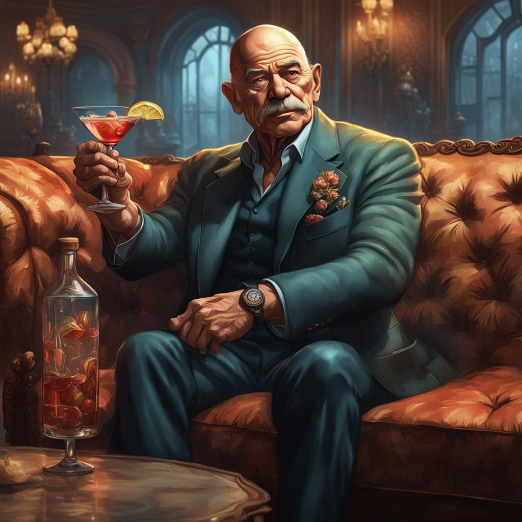 Man with Cocktail: Detailed Artstation-Style Portrait