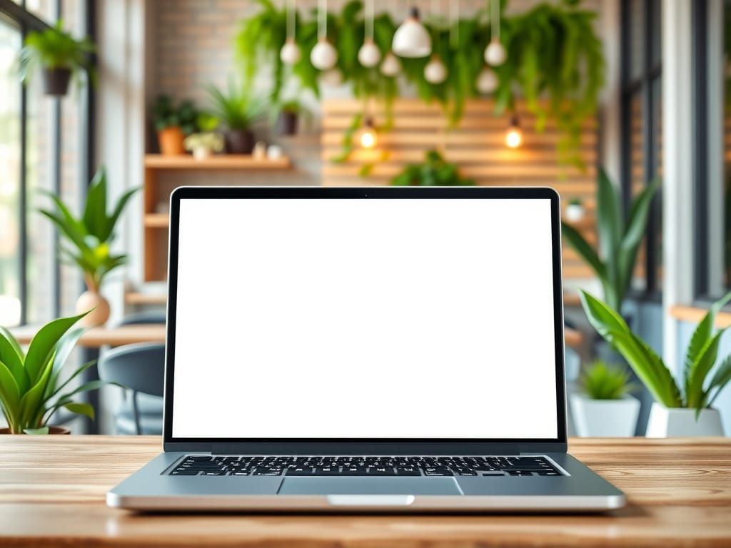 Modern Eco-Friendly Cafe Laptop Scene