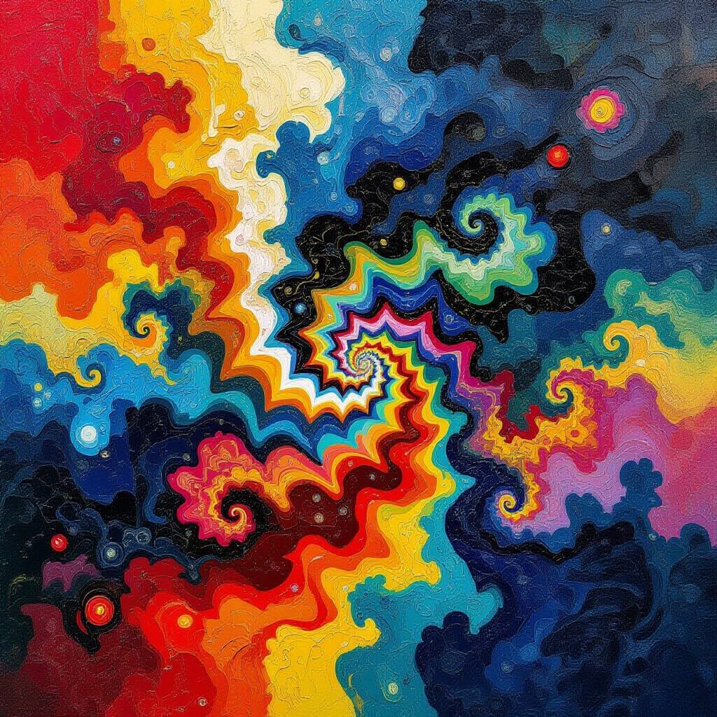 Vibrant Mandelbrot Fractal in Neo-Impressionist Impasto Styl...