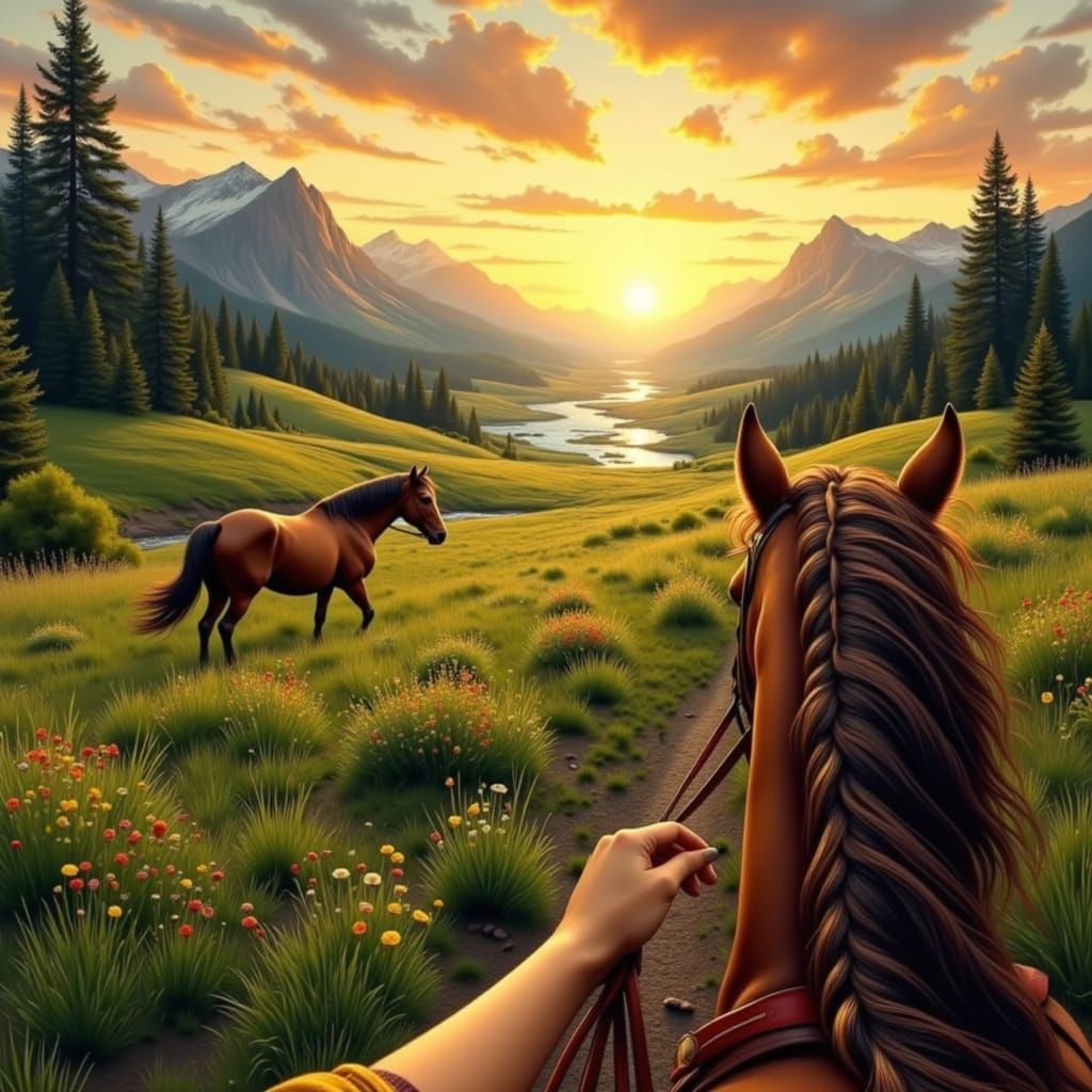 First-Person Horseback Ride Through Scenic Meadow