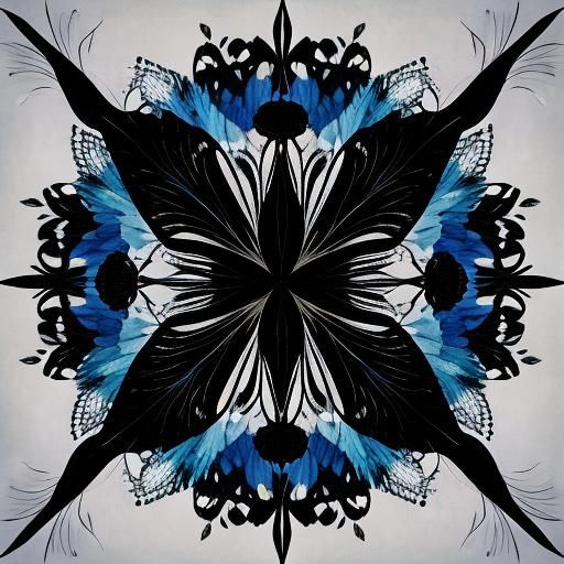 Abstract Black Butterfly on Blue Dandelion
