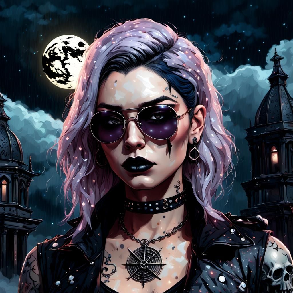 Gothic Woman with Tattoos in Surreal Style
