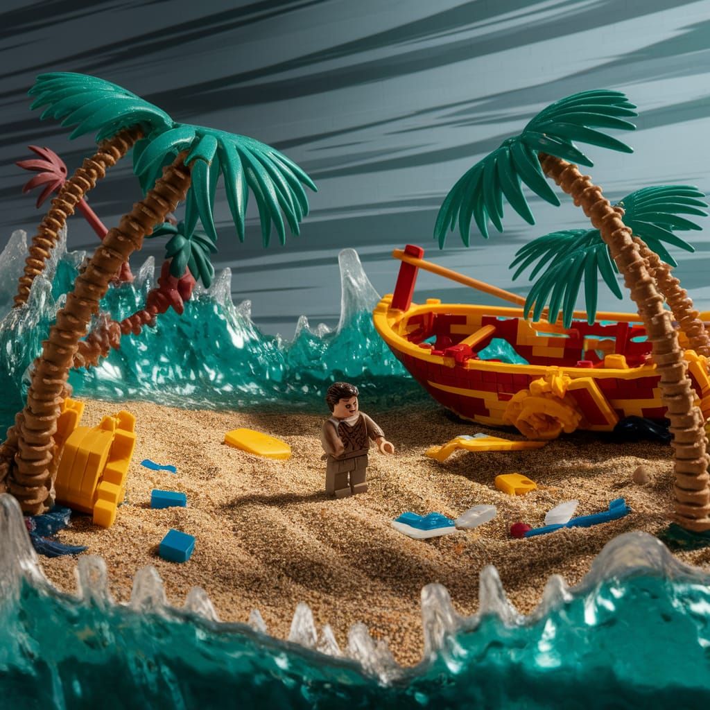 Surreal Miniature Diorama of Robinson Crusoe Shipwreck