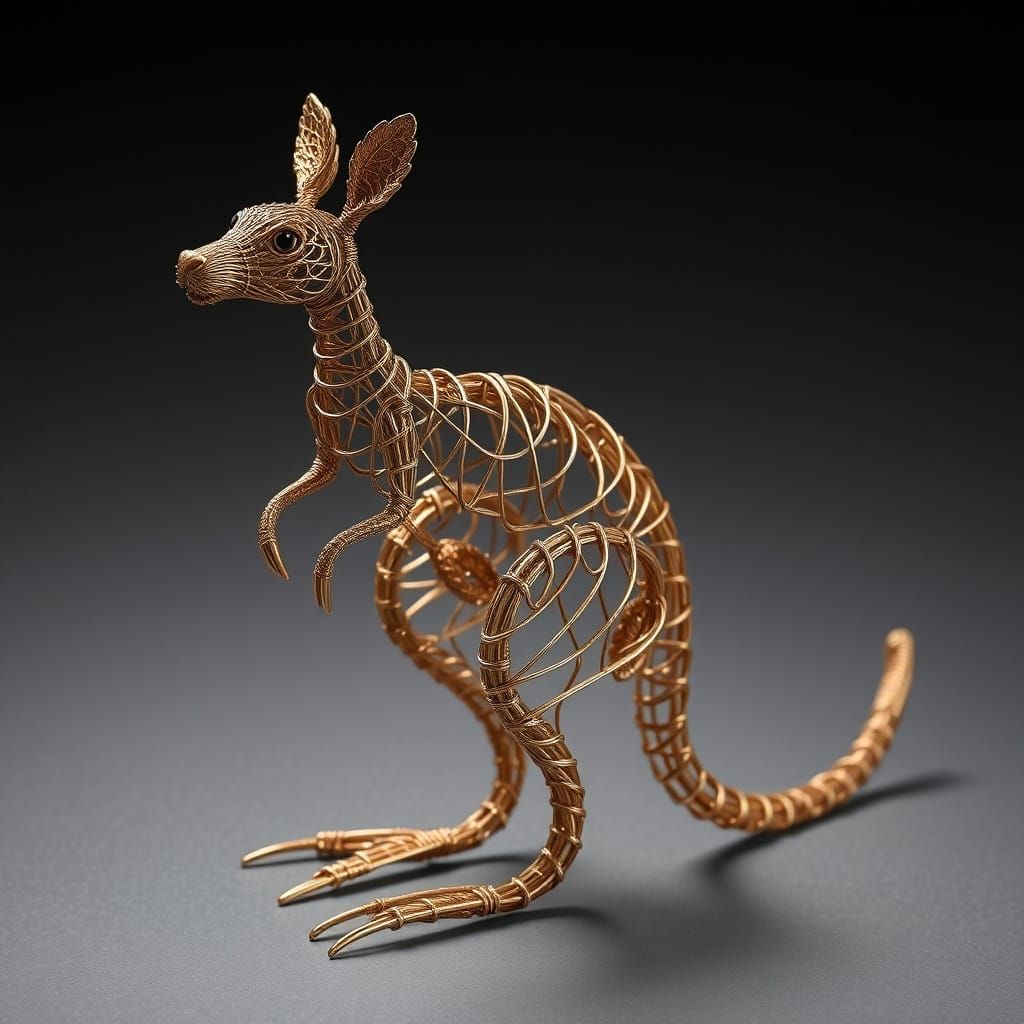 Intricately Detailed Wire Kangaroo Sculpture