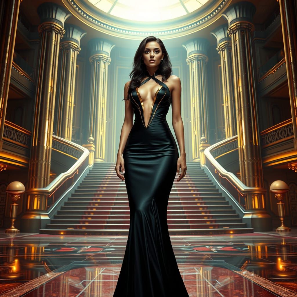 Ethereal Alien Goddess in Futuristic Theater