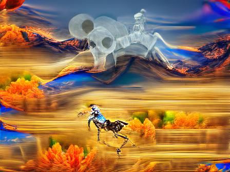 Skeleton Cowboy Rides: 8k Photo Illustration