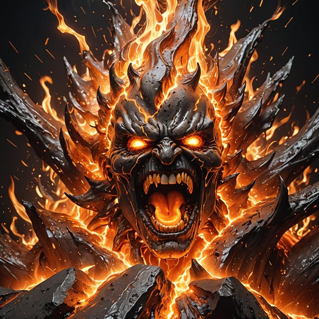 Fiery Molten Metal Face in Dramatic 3D Rendering