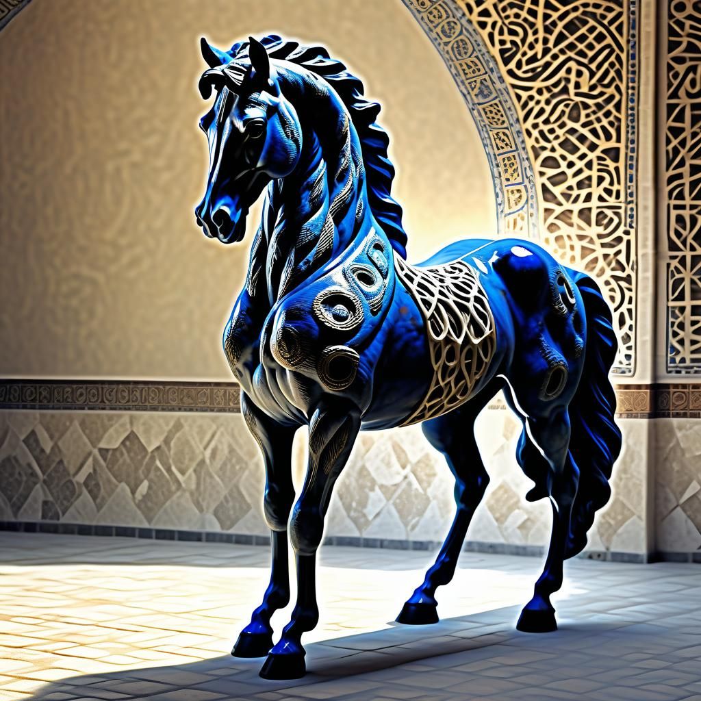 Porcelain Arabian Stallion Statue in Gothic Style