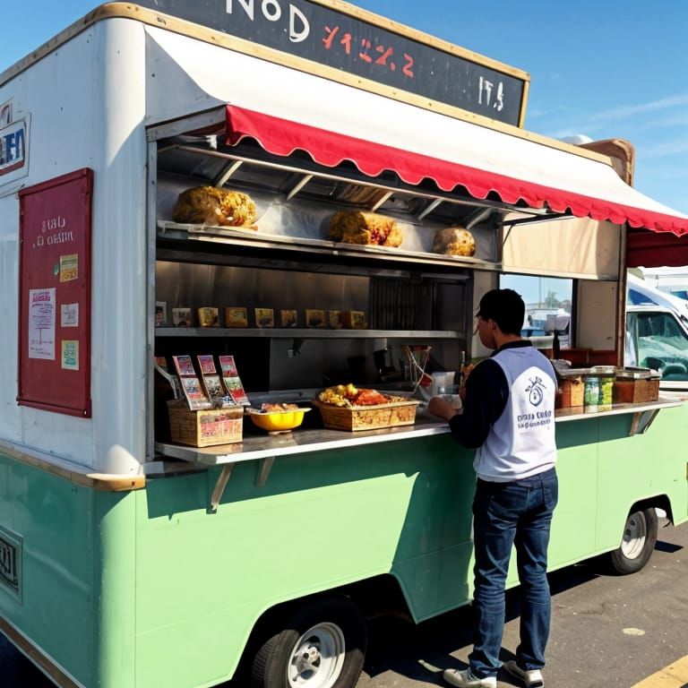Food Truck Serving Breakfast Crowd Scene
