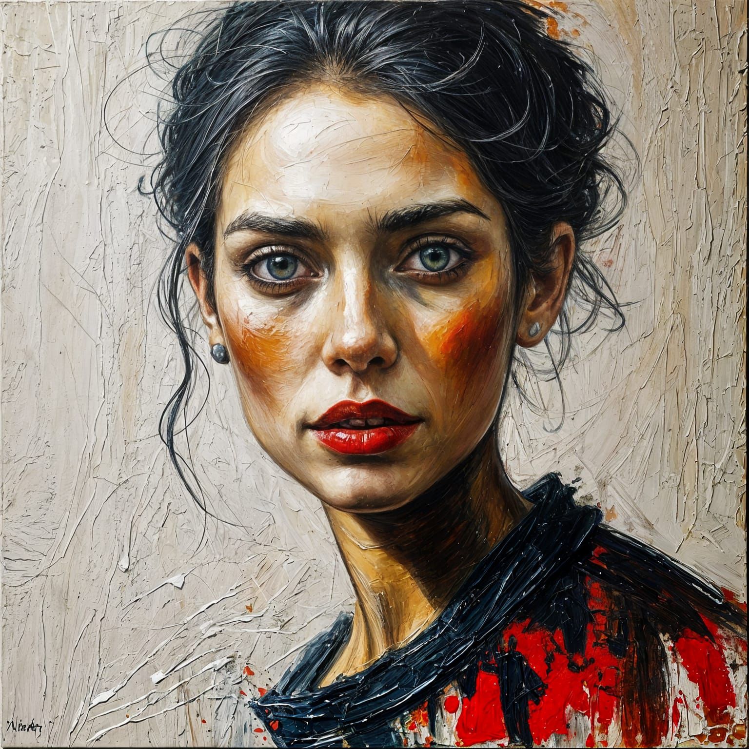 Expressive Impasto Portrait on Heavily Textured Canvas