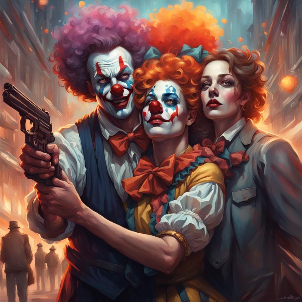Clown Gunpoint Stolen Lover Art Nouveau Portrait