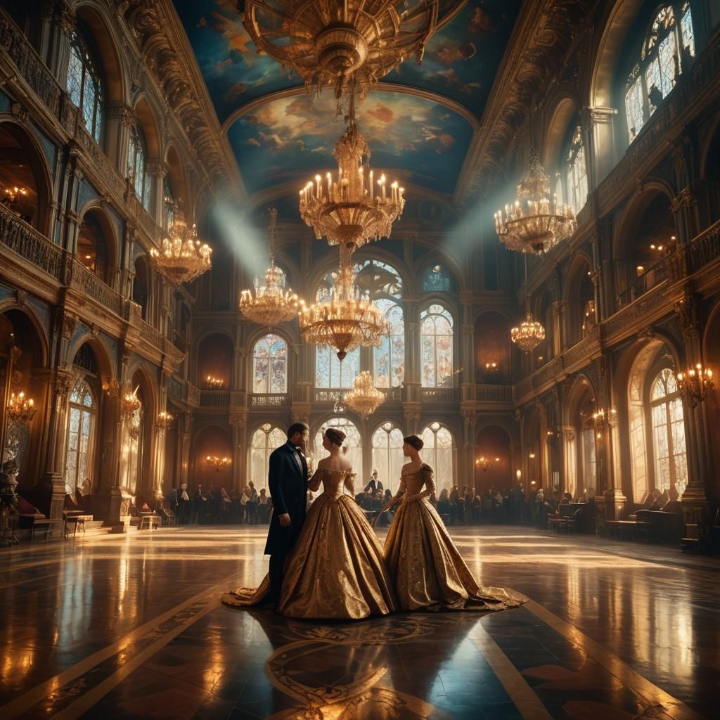 Ornate Classroom Ball in Golden Light: Digital Matte Paintin...