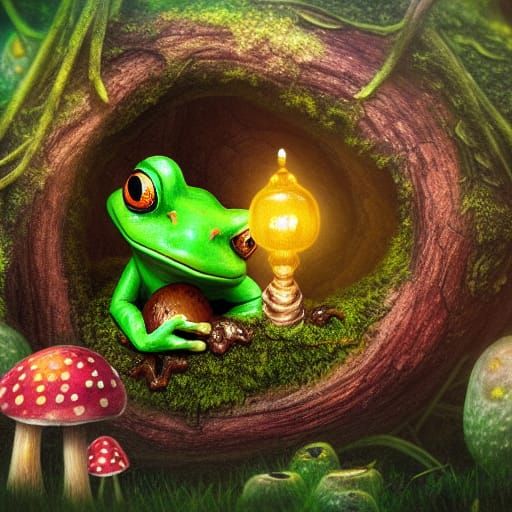 Frog with Fairy City, Detailed Matte Painting