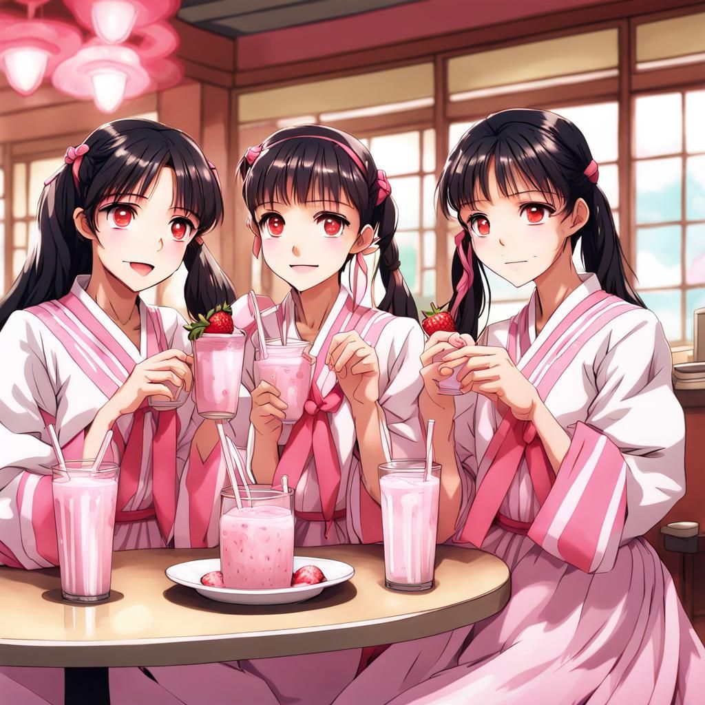Korean Triplets Share Milkshake: Anime Key Visual