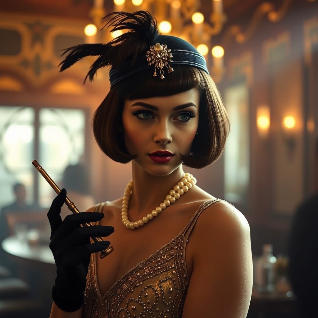 Vintage Glamour Portrait in Art Deco Style