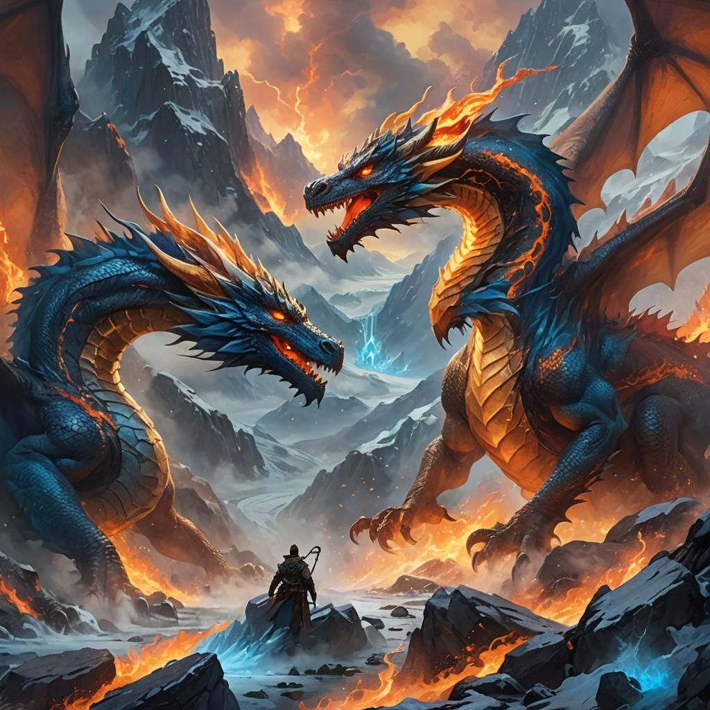 Epic Fantasy Dragons Collide: A Masterpiece of Fire and Ice