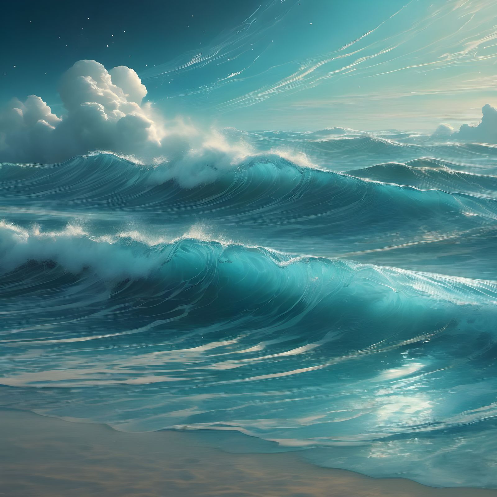 Baroque Digital Art of Jupiter's Serene Oceanic Splendor