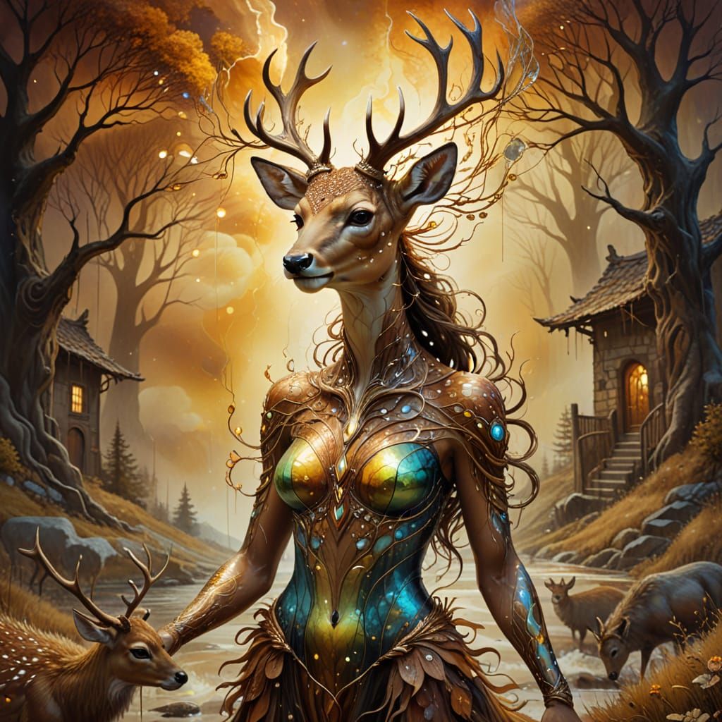 Mythological Deer Woman Calming Storms