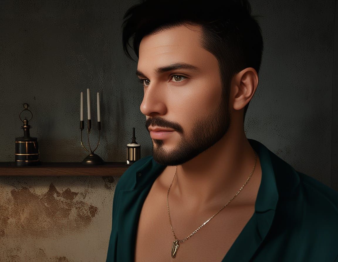 Ruggedly Handsome Man in Soft, Warm Lighting