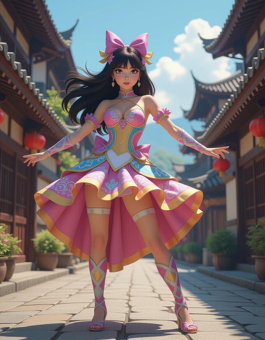 Psychedelic Magical Girl Pinup in Cinematic Style