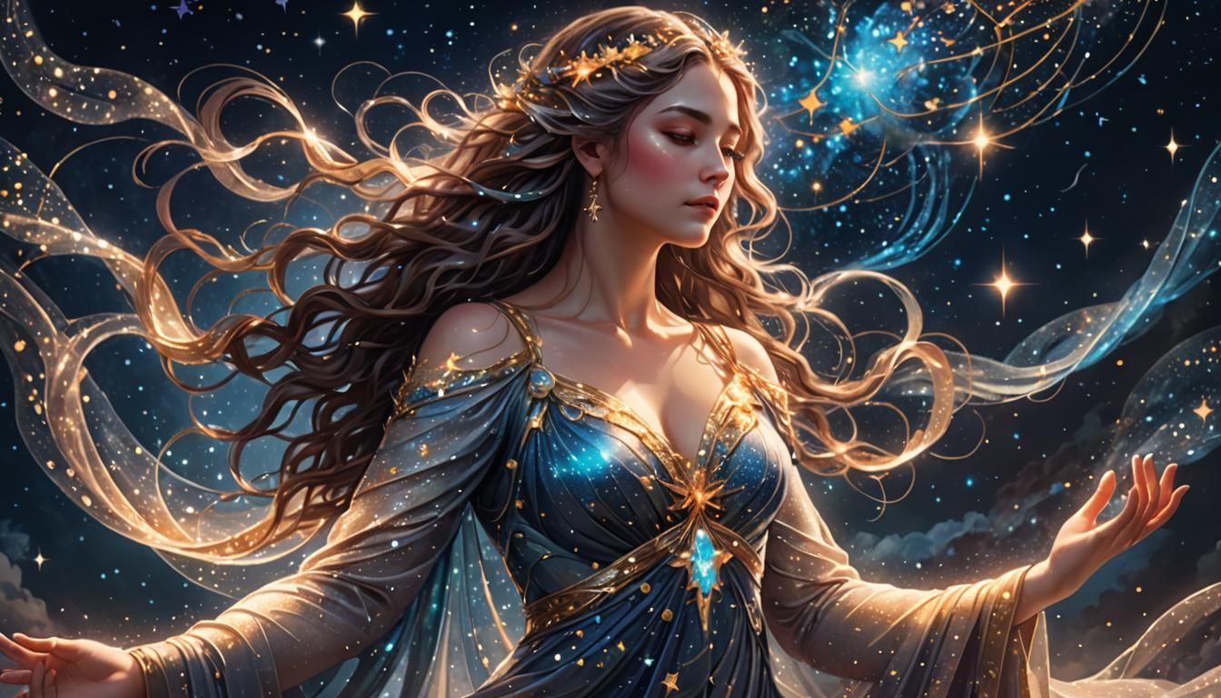 Cosmic Goddess Creates Stars in Celestial Art