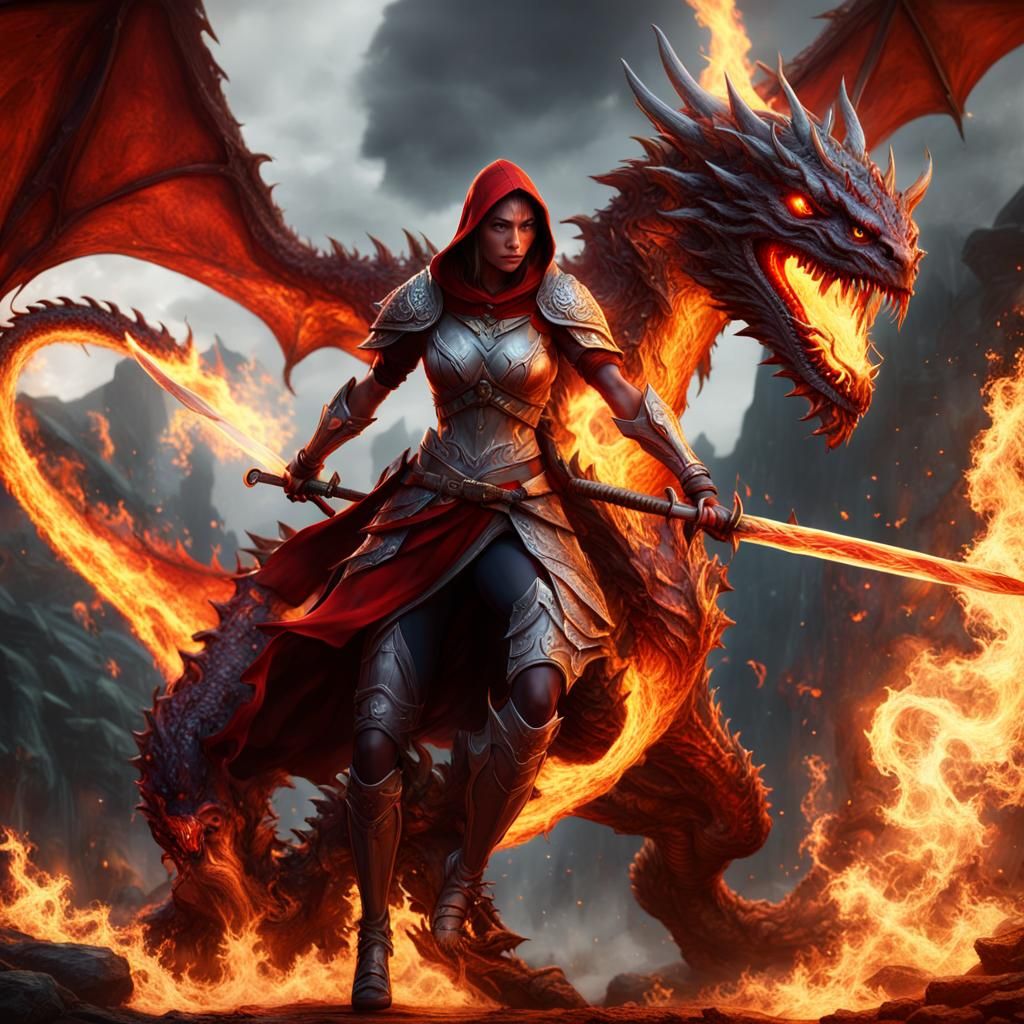 Fiery Dragon Rider Warrior: Fantasy Concept Art