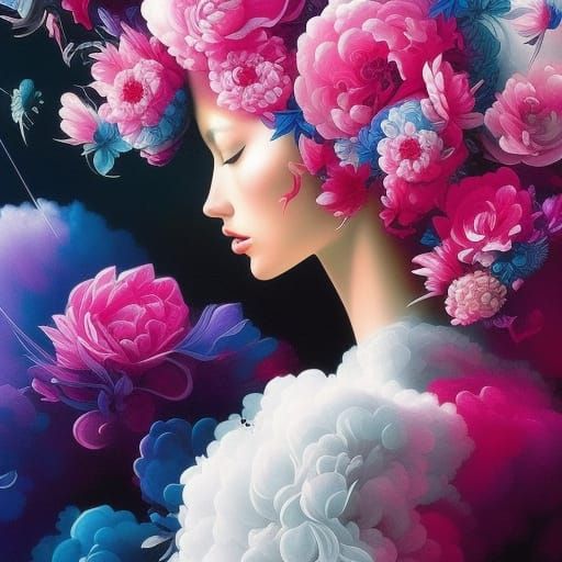 Monochromatic Pink Flower Fantasy Splash Art