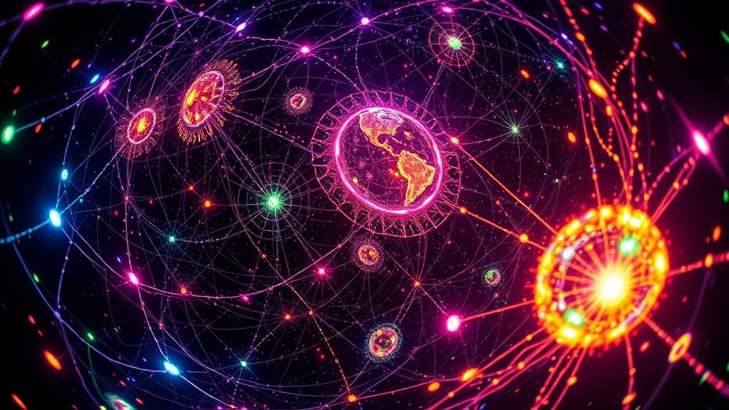 Interconnected Alien Worlds in Futuristic Style