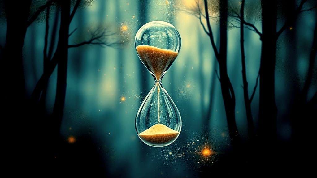 Surreal Forest Hourglass Masterpiece in Gothic Art Style