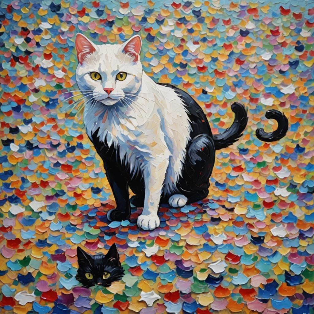 Black Cat Portrait in Expressionist Impasto Style