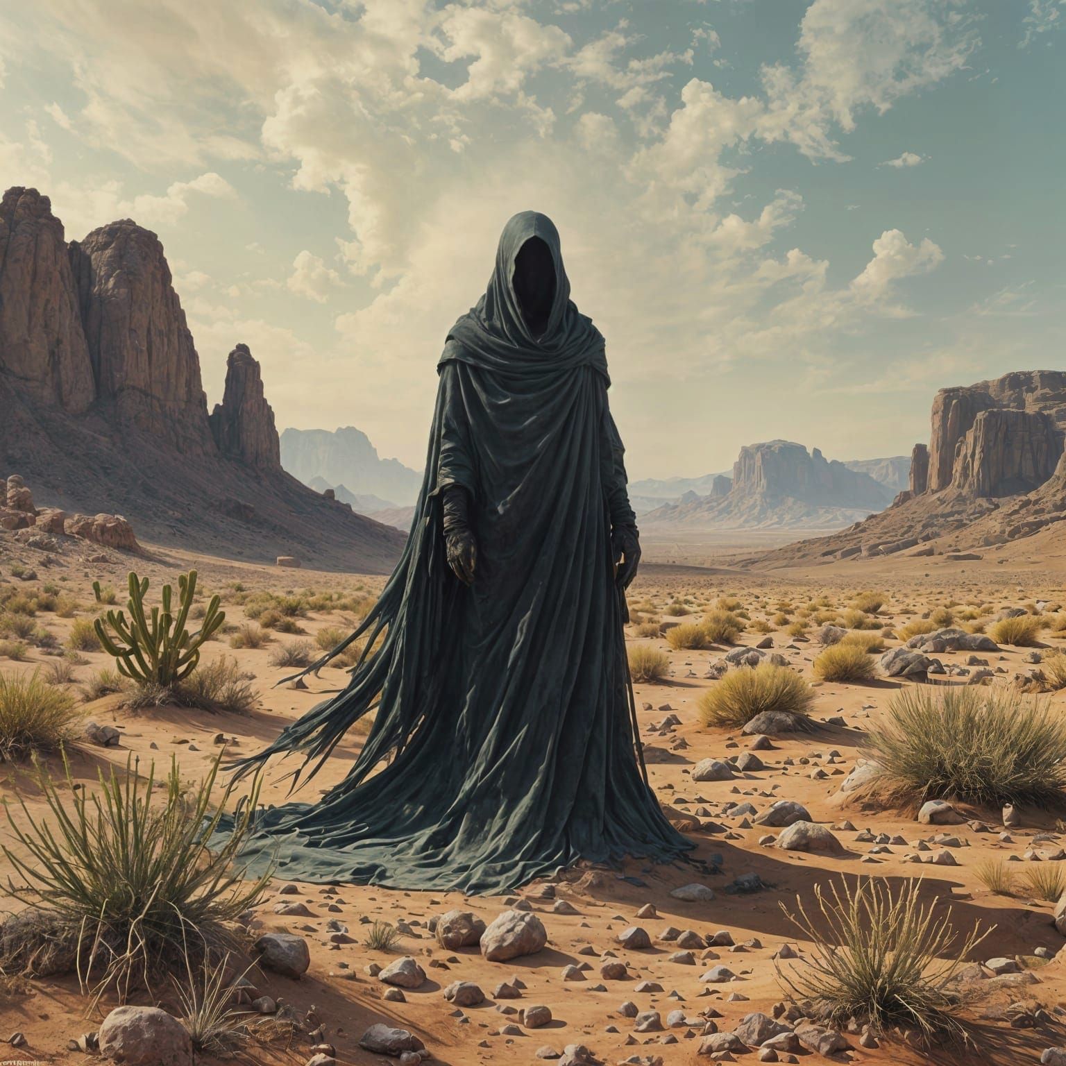 Mojave Desert Landscape in Piranesi and Caravaggio Style