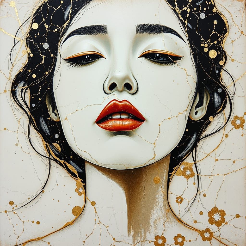 Abstract Minimalist Portrait in Gold and White