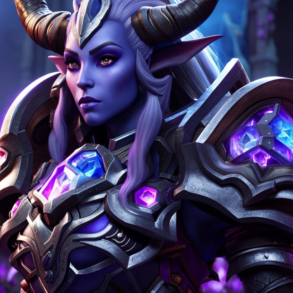 Majestic Armored Draenei Warrior in Crystal Landscape