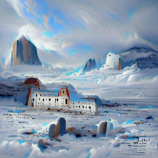 Antarctic Abbey: Detailed Digital Illustration