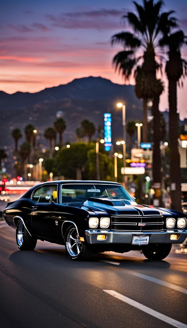 1970 Chevelle 350 Cruises Sunset Blvd at Twilight